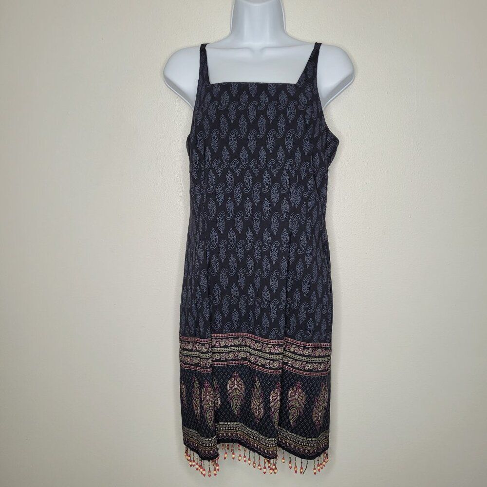 Vintage y2k 90s dark boho celestial hippie paisley print beaded dress size 7/8